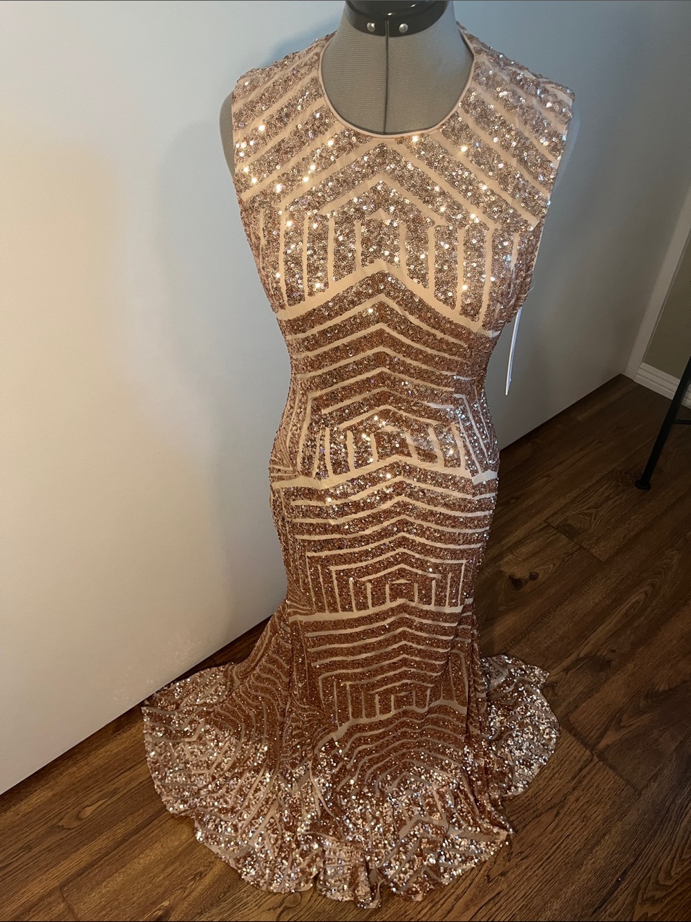 Neiman Marcus Rose Gold Sequin Maxi Gown